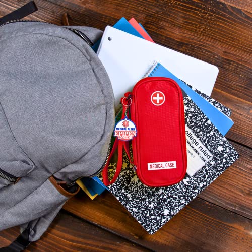 Jayour EpiPen Medical Carrying Case Insulated, Travel Medication Organizer Bag Emergency Medical Pouch, Fits 2 EpiPens, Asthma Inhaler, Anti-Histamine, Auvi-Q, Allergy Medicine Essentials, Red - color: Red
