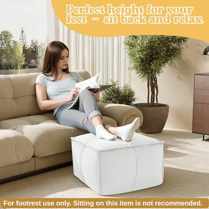 MeMoreCool Stuffed Round Pouf Ottoman Foot Rest, Floor Pouf Foot Stool with Soft Foam Chunk Filling, Small Round Ottoman Footstool Circle Footrest for Living Room - color: Piping Off-white