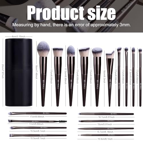 BS-MALL Makeup Brush Set 18 Pcs Premium Synthetic Foundation Powder Concealers Eye shadows Blush Makeup Brushes with black case (Coffee) - color: Coffee
