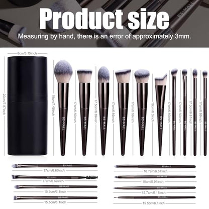 BS-MALL Makeup Brush Set 18 Pcs Premium Synthetic Foundation Powder Concealers Eye shadows Blush Makeup Brushes with black case (Coffee) - color: Coffee