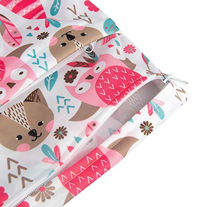 babygoal Wet Dry Bags for Baby Cloth Diapers, Washable Travel Bags, Beach, Pool, Gym Bag for Swimsuits & Wet Clothes with Two Zippered Pockets 3 Pack, 3LN11 - color: Dandelion&Owl&Feather