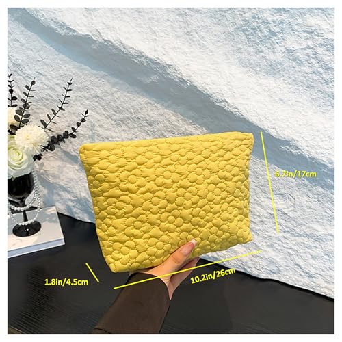 Puffy Quilted Makeup Bag for Women, Cosmetic Bag, Travel Toiletry Organizer Pouch Clutch (Yellow Flowers) - color: Yellow Flowers