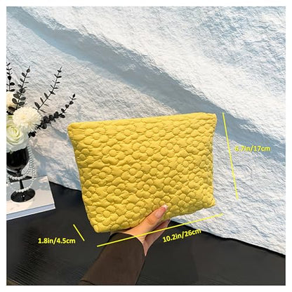 Puffy Quilted Makeup Bag for Women, Cosmetic Bag, Travel Toiletry Organizer Pouch Clutch (Yellow Flowers) - color: Yellow Flowers