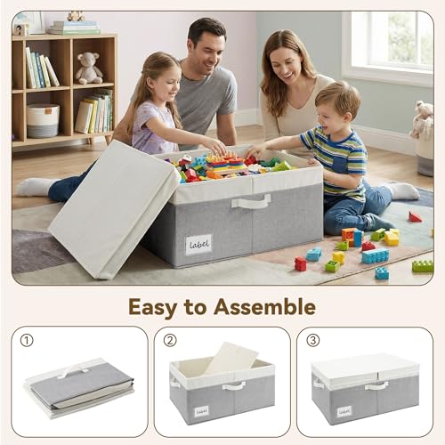 GRANNY SAYS Large Storage Bins with Lids, Fabric Closet Storage Bins for Clothes and Blankets, Decorative Storage Basket with Double-Open Lid, 63L, White&Gray, 1-Pack - color: Dark Gray&Ivory, size: Extra Large - 1 Pack