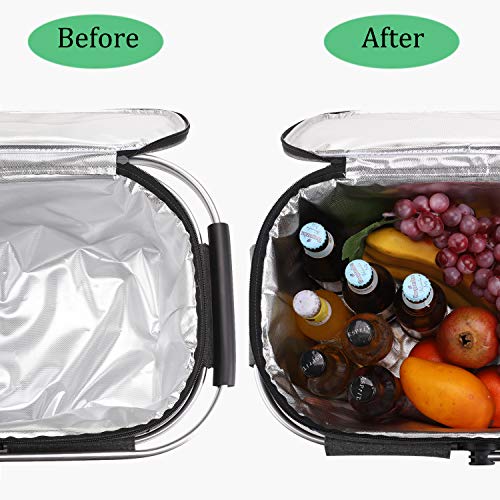 ALLCAMP Picnic Basket - 2 Ice Box Included 32L Insulated Cooler, Thickening Foldable Picnic Basket with Removable Baskets & Sewn-in Frame, Basket for House Warming Gifts New Home(Black) - color: Black, size: Large