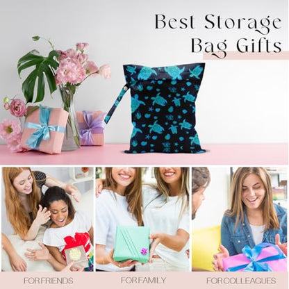 Waterproof Wet Bag for Swimsuit, Travel Beach Wet Dry Bag, Hidden Zipper Reusable Starfish Baby turtle Wet Bags, for Travel Beach Wet Swimsuits Toiletries Diapers Dirty Gym Clothes Laundry Bag - color: Turtle Starfish