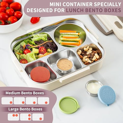 SANEXC 8 Pack - 1.6 Oz Small Salad Dressing Containers To Go, Leakproof Condiment Containers with Lids Reusable Stainless Steel Sauce Cups for Lunch Boxes Kitchen Storage Picnics Travel Meal Prep - color: 1.6 OZ-Multicolor