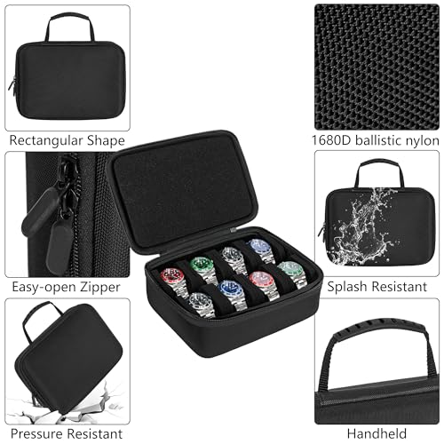 8 slots watch storage box, portable hard watch travel box, watch storage display storage box, padded watch portable box for watches - size: 8 Slots