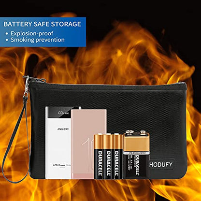 Fireproof Money Bag (6400℉), Fireproof Document Bags, Bank Cash Bag with Zipper & Strap, Suitable for A5 Documents, Bank Inventory, Passport (Black)