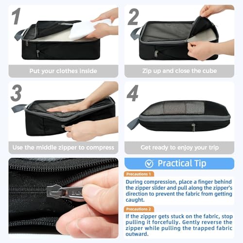 BAGAIL 4 Set/6 Set/8 Set Compression Packing Cubes Travel Accessories Expandable Packing Organizers (Half Mesh, 6-Black) - color: 6-Black, style: Half Mesh