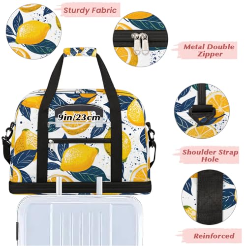 Travel Duffel Bag Printed Lemon Weekender Bag with Shoe Compartment Foldable Overnight Bags for Travel Sports Lightweight Gym Bags for Men Women - color: Printed Lemon