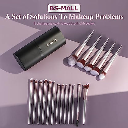 BS-MALL Makeup Brush Set 18 Pcs Premium Synthetic Foundation Powder Concealers Eye shadows Blush Makeup Brushes with black case - color: C-Purple