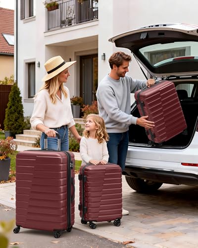 Coolife Luggage Sets, 3 Piece Hard Shell Suitcase Set with Spinner Wheels, Expandable Large Checked Luggage, Lightweight Rolling Carry On with TSA Lock Wine Red - color: wine red, size: 3 Piece Set (20in/24in/28in)