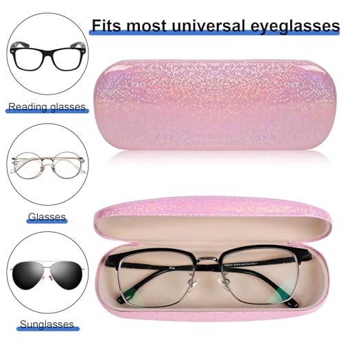 Joyberg Glasses Case, 2 Pack Eyeglass Case with Cleaning Cloth, Glasses Case Hard Shell Fits Most Glasses - color: Bright Pink