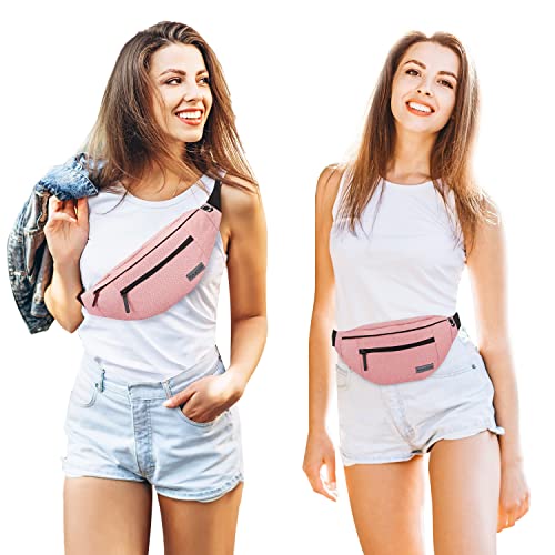MAXTOP Large Crossbody Fanny Pack with 4-Zipper Pockets,Gifts for Enjoy Sports Festival Workout Traveling Running Casual Hands-Free Wallets Waist Pack Phone Bag Carrying All Phones - color: New Pink, style: Large Fanny Pack(4 Zipper Pockets)