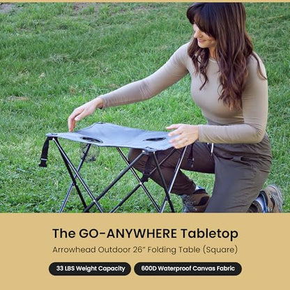 ARROWHEAD OUTDOOR 26” (66cm) Portable Camping Folding Table, 2 Cup Holders, Square, Carrying Case, Steel Frame, High-Grade 600D Canvas - color: Black