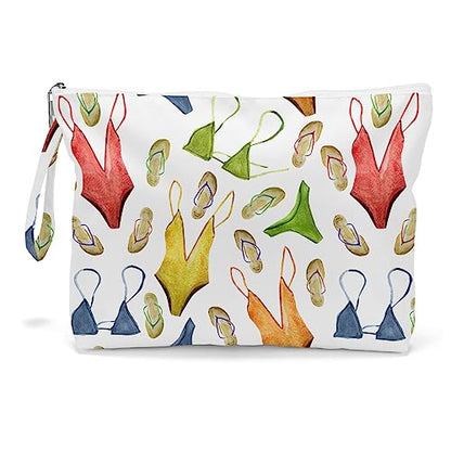Fokongna Travel Makeup Bag - Wet Dry Bag for Swimsuit, Beach Pool Diapers, Dirty Yoga Gym Clothes - Zipper Pouch for Women, Sister, Friends - Ocean Sea Shells Beach Starfish - color: Swimsuit Flip Flops