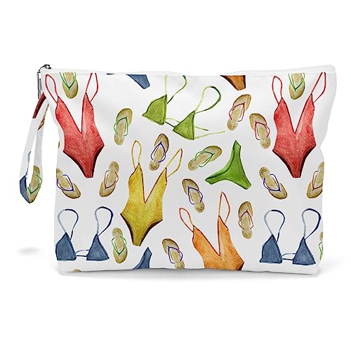 Fokongna Travel Makeup Bag - Wet Dry Bag for Swimsuit, Beach Pool Diapers, Dirty Yoga Gym Clothes - Zipper Pouch for Women, Sister, Friends - Ocean Sea Shells Beach Starfish - color: Swimsuit Flip Flops