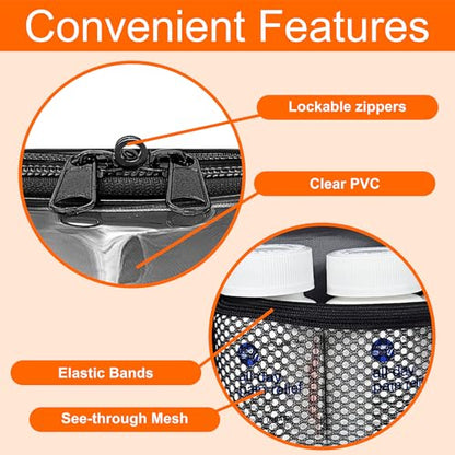 Medium Travel Pill Bottle Organizer, Clear Medicine Bag, 2 Zipper Compartments with Divider and Mesh Pockets, Easy View of Medications, Medical Supplies, and Toiletries, PVC - Black - color: - Pvc Black, size: M (Pack of 1)