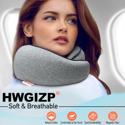 Travel Pillow | High-Density Memory Foam Pillow with 360° Surround Support. Ergonomically Designed. Ideal for Airplane Travel and Home Use. - color: Dark Gray