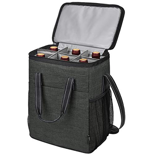 Tirrinia 6 Bottle Wine Gift carrier - Insulated & Padded Wine Carrying Cooler Tote Bag with Handle and Adjustable Shoulder Strap for Travel or Picnic, IDEAL Wine Lover Gift, Black - color: Black