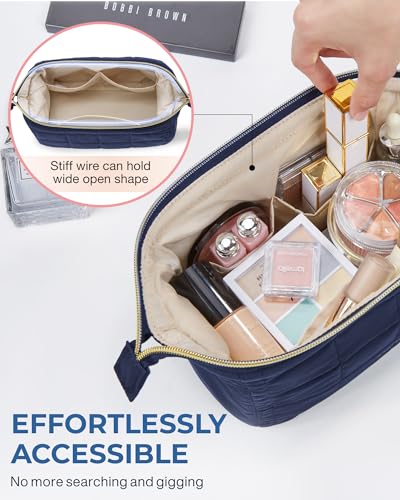 BAGSMART Makeup Bag Travel Toiletry Bag, Puffy Padded Make Up Bags for Women Makeup Organizer Case, Wide-open Pouch Purse Travel Essentials Toiletries Accessories Brushes, Navy Blue - color: 07-Navy Blue