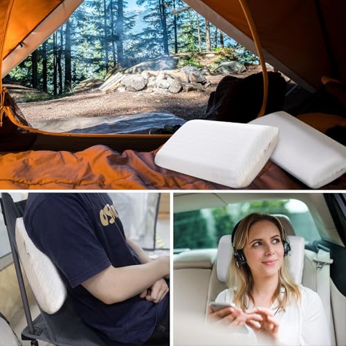 Vekkia Travel Pillow, Memory Foam Pillow Compressible Camping Pillow with Washable Cover,Ergonomic Supportive Pillow for Sleeping Ideal for Adults Kids Travel, Hiking, Airplane and Car-S - color: White, size: Small