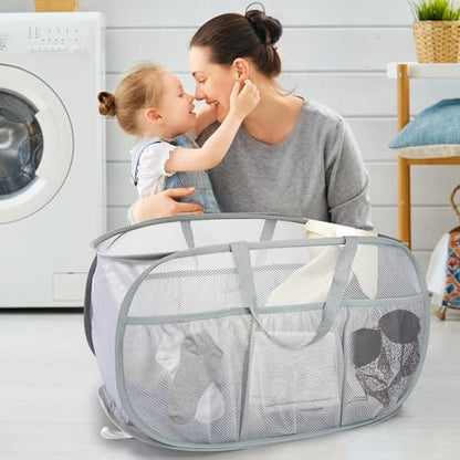 Collapsible Laundry Baskets, Upgrade Pop Up Laundry Hamper with Convenient Bags, Foldable Laundry Basket Mesh Light Weight, Easy to Carry Clothes Hampers for Laundry, Dorm, Toys, Travel Grey - color: Grey