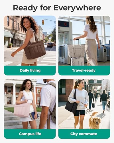 BAGSMART Tote Bag for Women, 2 Set Tote Bag with Zipper, Quilted Nurse Handbags for Work Travel College | 20L Capacity - color: Green