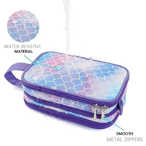 Kids Toiletry Bag for Girls, Travel Toiletry Bag for Little Young Girls Cosmetic Bag Makeup Bag Waterproof Hanging Wash Bag Toddler Toiletries, Mermaid Scales - color: Mermaid Scales