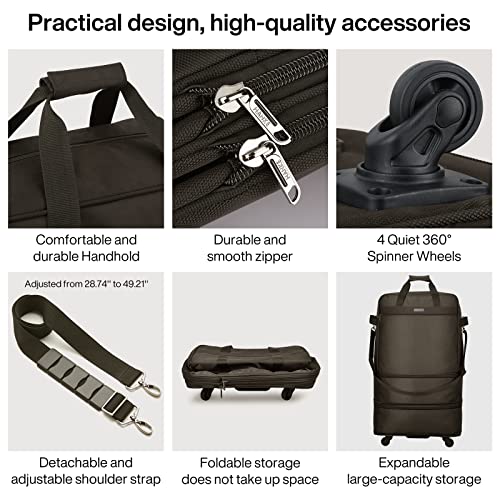 Hanke Suitcases with Wheels Expandable Foldable Luggage Bag Suitcase Collapsible Rolling Travel Bag Duffel Bag for Men Women Lightweight Suitcases without Telescoping Handle, Coffee - color: Coffee Upgrade Version