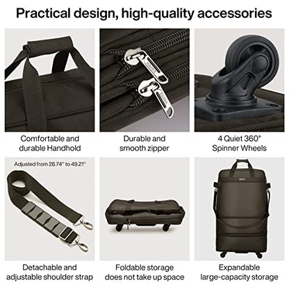Hanke Suitcases with Wheels Expandable Foldable Luggage Bag Suitcase Collapsible Rolling Travel Bag Duffel Bag for Men Women Lightweight Suitcases without Telescoping Handle, Coffee - color: Coffee Upgrade Version