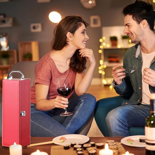 Bottle Wine Carrier, Leather Wine Gift Boxes, Gifts for Wedding, Anniversary, Travel, Party, Storage Box for Home Bar Collection With 4pcs Accessories Set (Red)