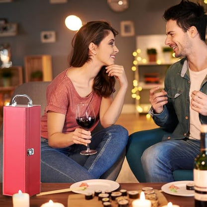 Bottle Wine Carrier, Leather Wine Gift Boxes, Gifts for Wedding, Anniversary, Travel, Party, Storage Box for Home Bar Collection With 4pcs Accessories Set (Red)