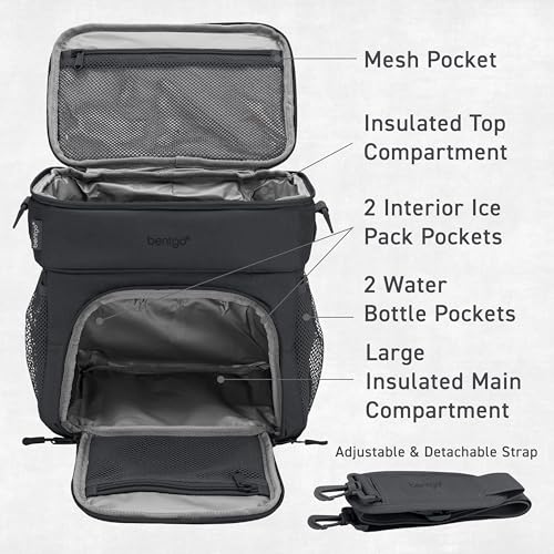 Bentgo Prep Deluxe Insulated Multimeal Bag - Lunch Box Bag, Holds 5 Meals, Premium Insulation up to 8 Hrs, Durable, Water-Resistant - Large Capacity For Adult Meal Prep (Dark Gray) - color: Dark Gray