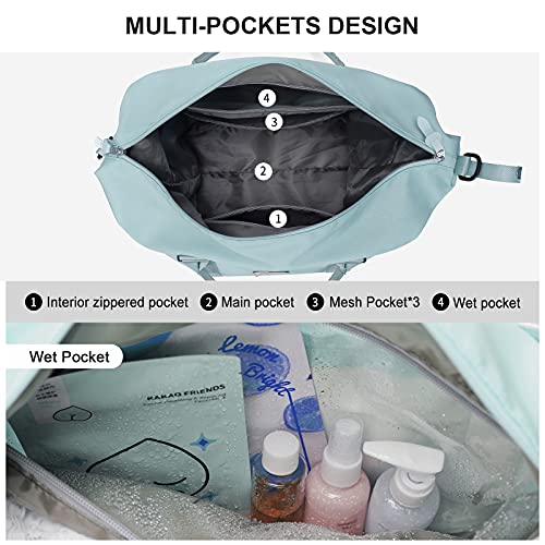 Sport Travel Duffle Bag Large Gym Tote Bag for Women, Weekender Carry on Bag for Airplane, Ladies Beach Overnight Bag Waterproof Luggage Bag with Wet Pocket - color: Blue