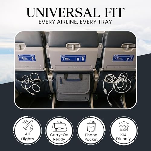 SO~MINE Airplane Pocket Organizer | Tray Table Cover | In Flight Seat Back Organizer Bag | Commuter Essential Travel Bag | Media Pouch For Flying | Travel Gift | Attaches To Luggage - color: Black