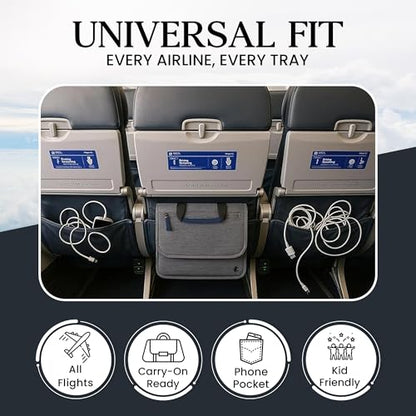 SO~MINE Airplane Pocket Organizer | Tray Table Cover | In Flight Seat Back Organizer Bag | Commuter Essential Travel Bag | Media Pouch For Flying | Travel Gift | Attaches To Luggage - color: Black