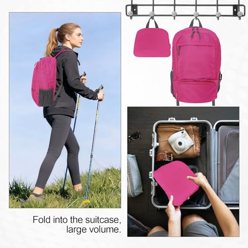 HOLYLUCK 20L lightweight packable Hiking Daypack Foldable Backpack for Men Women Small Travel Outdoor Foldable Shoulder Bag-pink - color: Pink