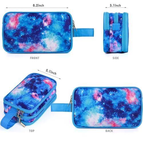Galaxy Toiletry Bag for Girls, Travel Toiletry Bag for Teen Girls Cosmetic Bag Makeup Bag Waterproof Hanging Wash Bag Toiletries, Blue - color: Galaxy-Blue