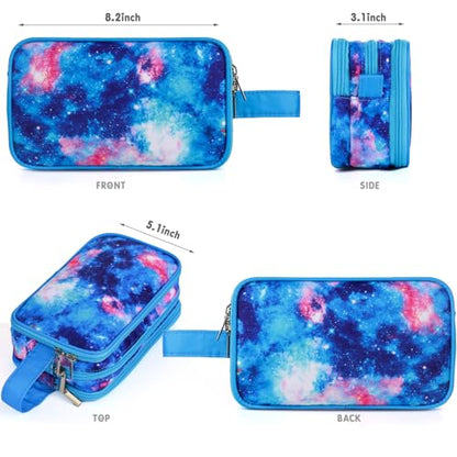 Galaxy Toiletry Bag for Girls, Travel Toiletry Bag for Teen Girls Cosmetic Bag Makeup Bag Waterproof Hanging Wash Bag Toiletries, Blue - color: Galaxy-Blue