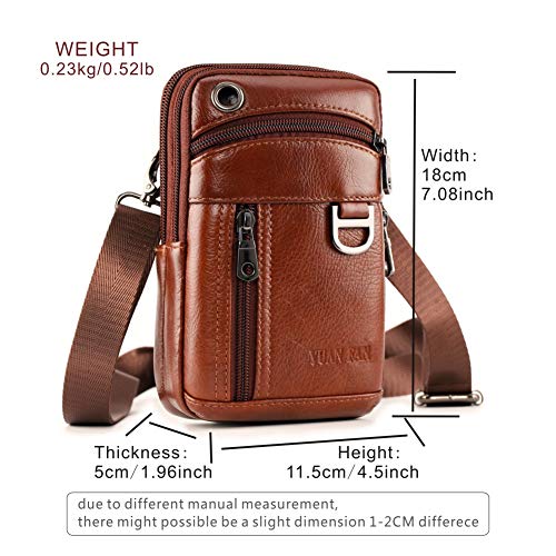 Leather Cell Phone Wallet Shoulder Holster,Hip Bum Pack Pouch Belt Pouch Bolso para Hombre Crossbody Bag for Men with Card Slots Compatible with iPhone (Brown) - color: Brown