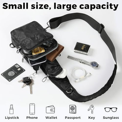 VADOO Sling Bag, Crossbody Bag with Zipper Lock, RFID Blocking & Water Resistant for Men and Women - color: Camouflage Black