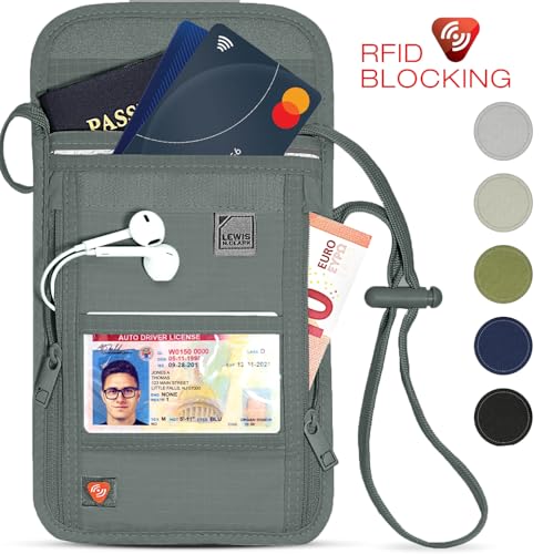 Lewis N. Clark Stash Neck Travel Wallet, RFID Blocking Passport Holder, Protect Personal Information, Slate - color: Slate