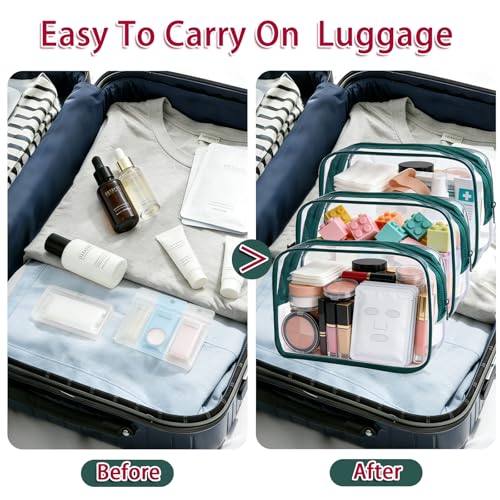 12 Pieces Clear Makeup Bags Bulk, TSA Approved Toiletry Bag PVC Cosmetic Toiletries Pouch with Zipper, Waterproof Vinyl Plastic Organizer Case for Carry-on Travel Essentials (Green Medium) - color: 12 Medium Green