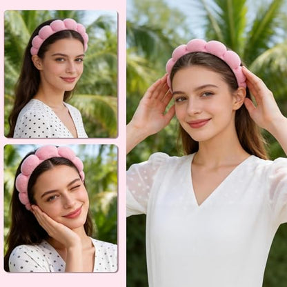 Real Perfection Spa Headband for Washing Face, Skincare Headband Wristband Set for Facial Mask Skin Care, Makeup Remover Towel Cloth Small Spray Bottle with Travel Makeup Bag Gifts for Women - Pink - color: Pink