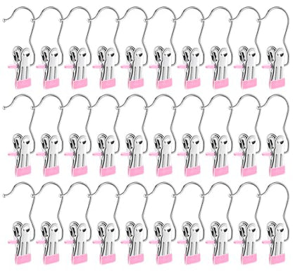 Boot Hangers for Closet,30 Pack Laundry Hooks with Clips,Stainless Steel Boot Hanger Clips,Portable Hangers Single Clip Space Saving Boot Clips for Hanging (Pink) - color: Pink