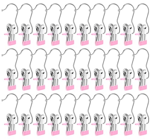 Boot Hangers for Closet,30 Pack Laundry Hooks with Clips,Stainless Steel Boot Hanger Clips,Portable Hangers Single Clip Space Saving Boot Clips for Hanging (Pink) - color: Pink