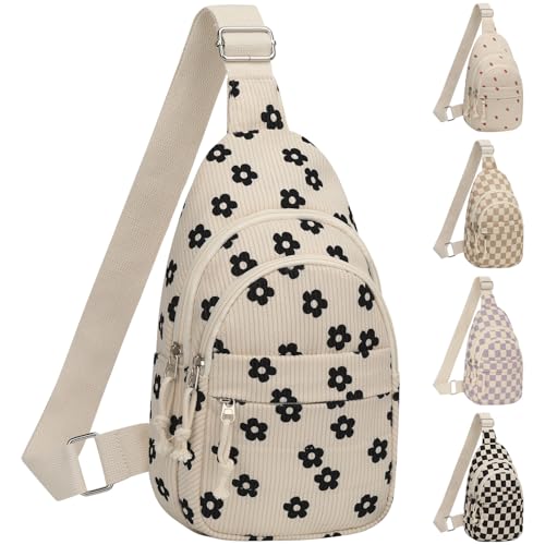 ELONGRIVER Corduroy Small Crossbody Bags for Women Teen Girls Trendy, Cute Sling Bag for Girls Travel Hiking, Black Floral - color: Black Floral