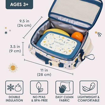 Bentgo Kids Lunch Bag - Durable, Double-Insulated Lunch Bag for Kids 3+; Holds Lunch Box, Water Bottle, & Snacks; Easy-Clean Water-Resistant Fabric & Multiple Zippered Pockets (Friendly Skies) - color: Friendly Skies